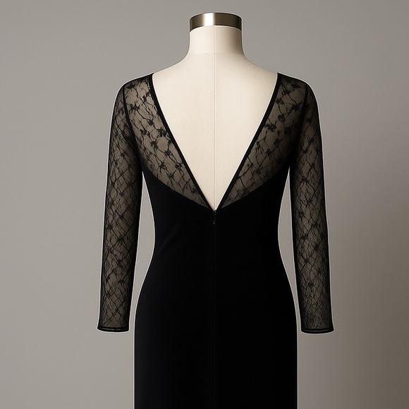 Vintage Amanda Smith Black Velvet Illusion Sheer Mesh Maxi Dress Size 10 - Picture 6 of 9